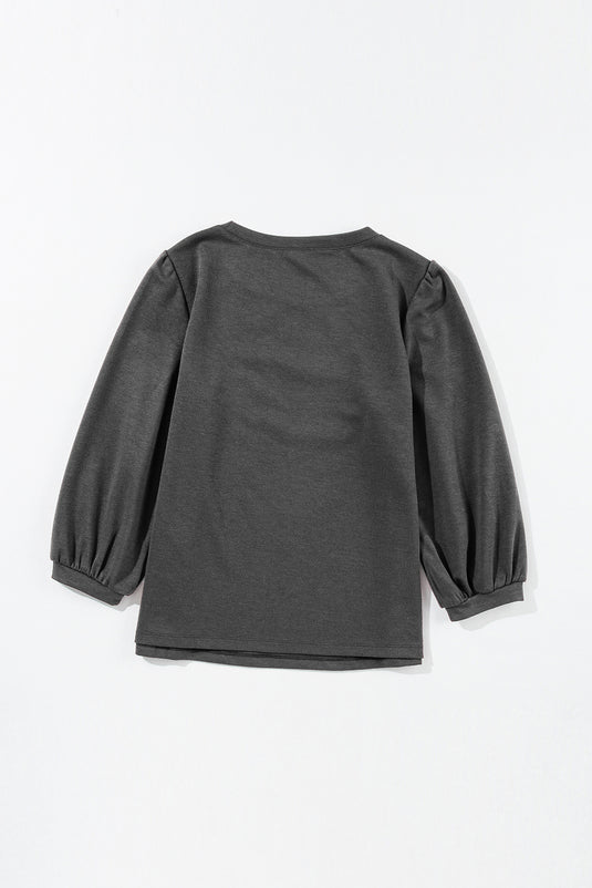 DLLS29 - Medium Grey Solid Color 3/4 Sleeve Round Neck Blouse