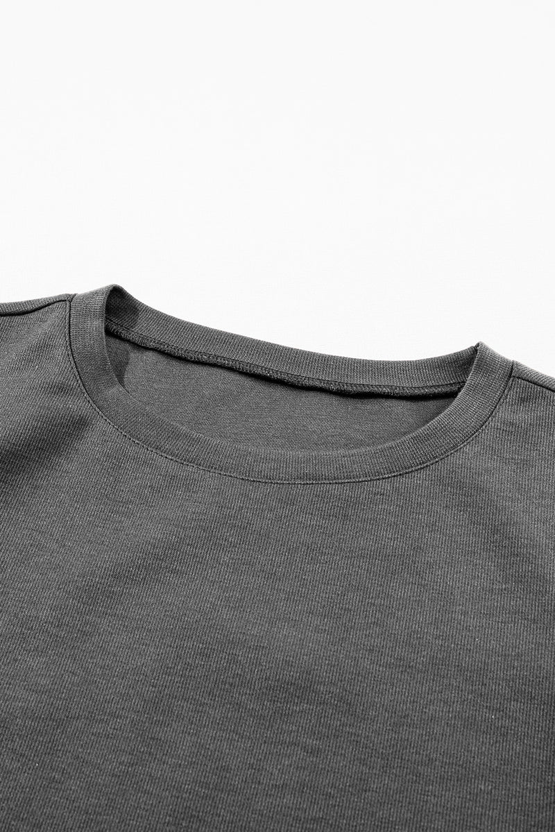 Load image into Gallery viewer, DLLS29 - Medium Grey Solid Color 3/4 Sleeve Round Neck Blouse
