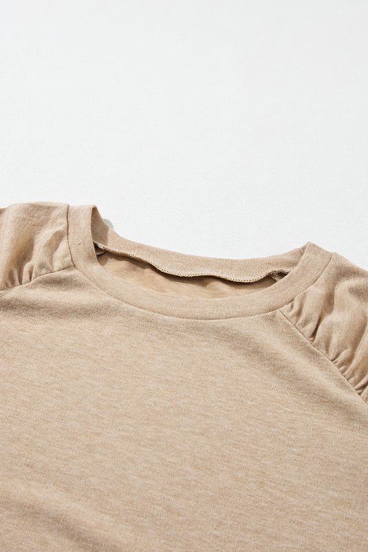 DLLS28 - Pale Khaki Solid Ruched Raglan Sleeve Knit Top