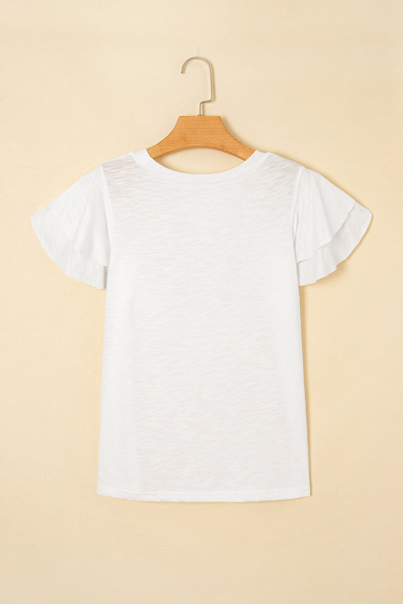 Load image into Gallery viewer, DLLS78 - White Layered Ruffle Short Sleeve Round Neck Top
