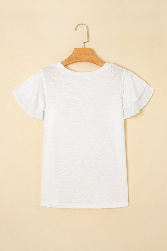 DLLS78 - White Layered Ruffle Short Sleeve Round Neck Top