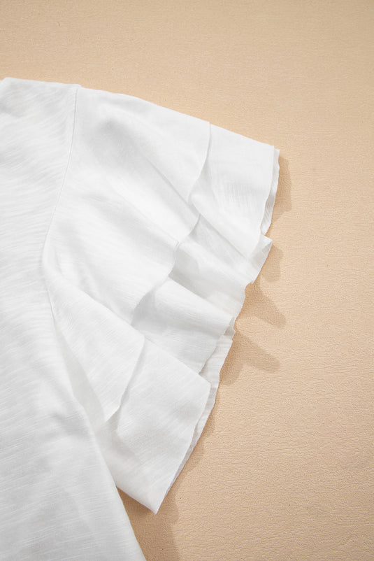 DLLS78 - White Layered Ruffle Short Sleeve Round Neck Top
