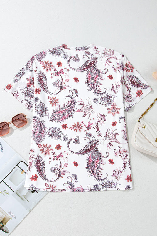 DLLS71 - White Vintage Paisley Mock Neck T Shirt