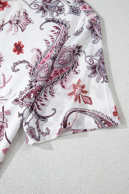 DLLS71 - White Vintage Paisley Mock Neck T Shirt