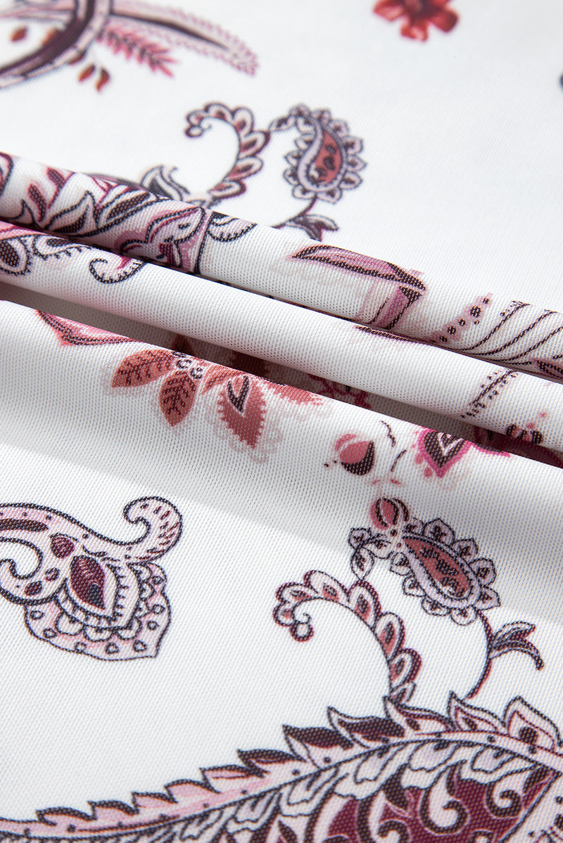 Load image into Gallery viewer, DLLS71 - White Vintage Paisley Mock Neck T Shirt
