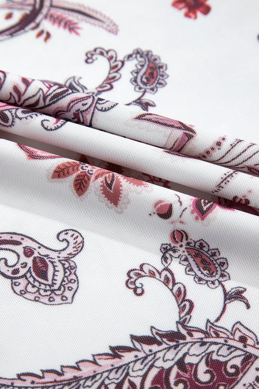 DLLS71 - White Vintage Paisley Mock Neck T Shirt