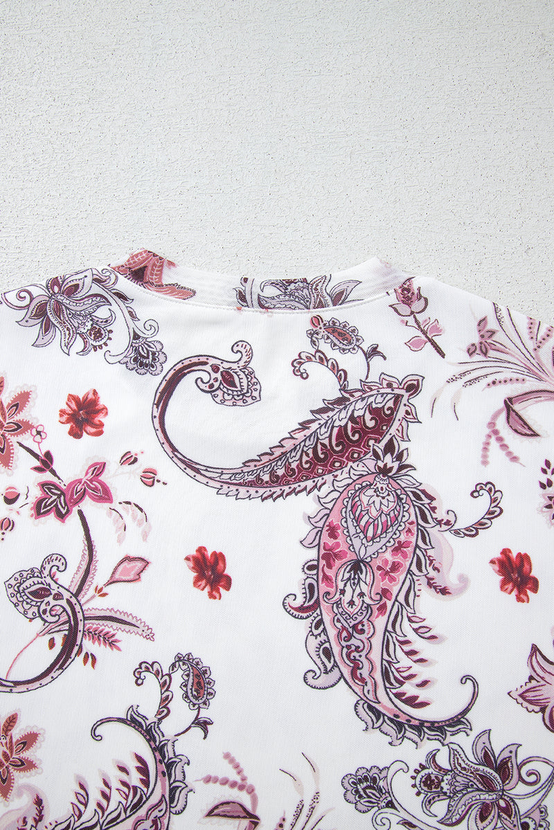 Load image into Gallery viewer, DLLS71 - White Vintage Paisley Mock Neck T Shirt

