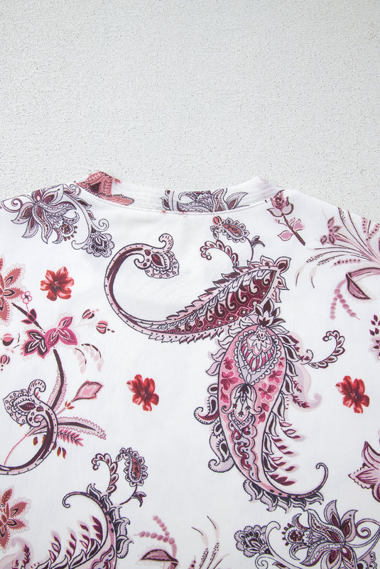 DLLS71 - White Vintage Paisley Mock Neck T Shirt