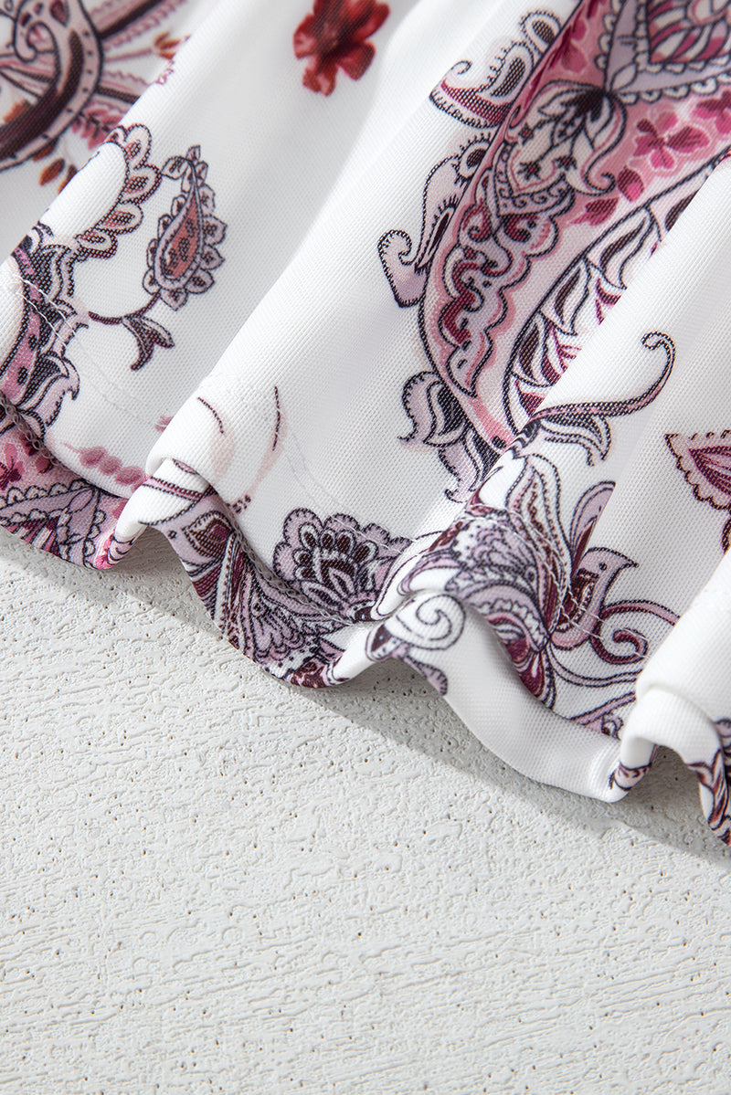 Load image into Gallery viewer, DLLS71 - White Vintage Paisley Mock Neck T Shirt

