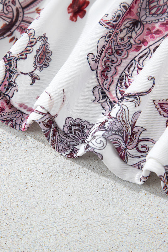 DLLS71 - White Vintage Paisley Mock Neck T Shirt