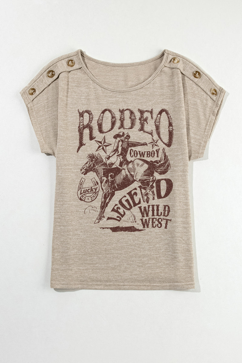 Load image into Gallery viewer, DLLS50 -Smoke Gray RODEO Cowboy Graphic Buttoned Batwing Sleeve T Shirt
