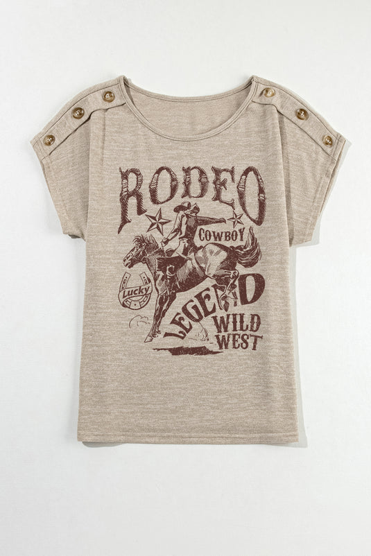 DLLS50 -Smoke Gray RODEO Cowboy Graphic Buttoned Batwing Sleeve T Shirt