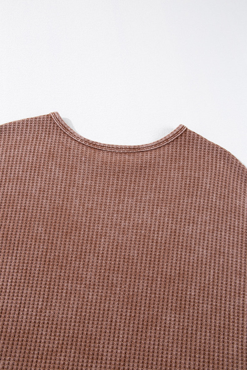 Load image into Gallery viewer, DLLS32 - Coffee Waffle Knit Fringed High Low Loose Top
