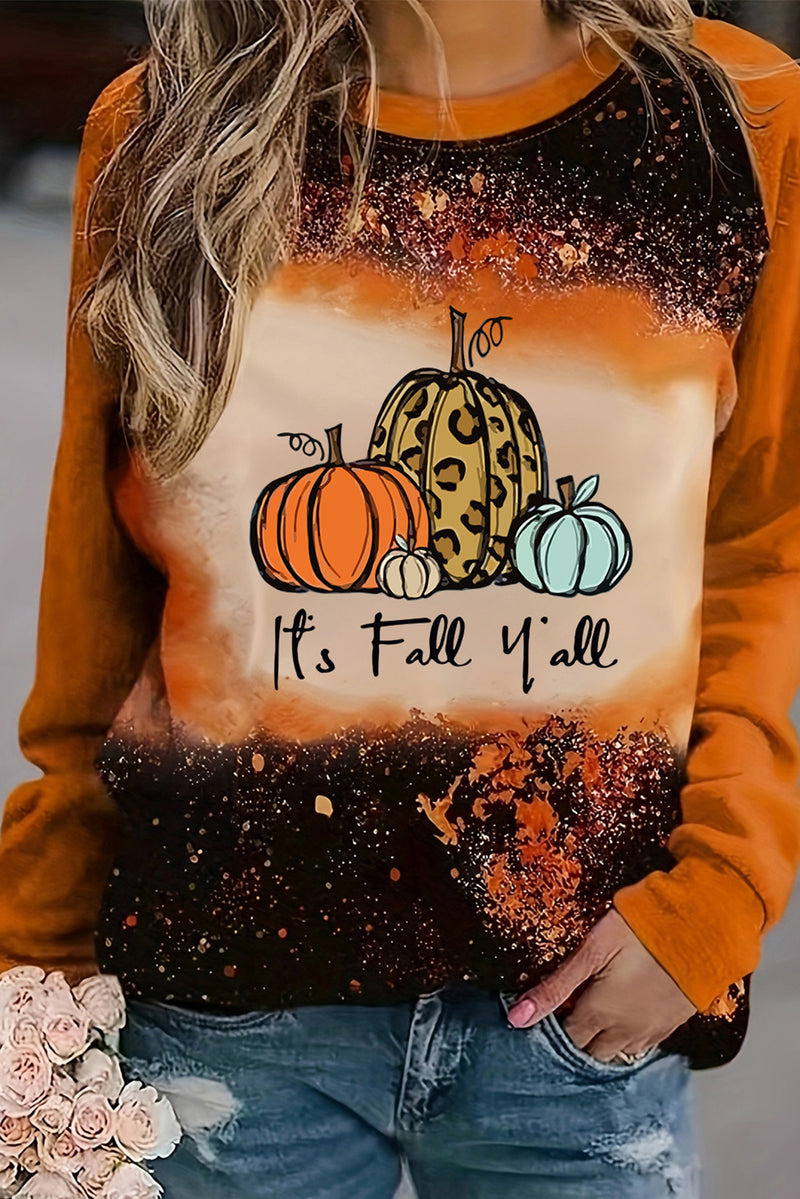 Load image into Gallery viewer, DLLS52 - Gold Flame It&#39;s Fall Y&#39;all Halloween Pumpkin Graphic Bleached Top
