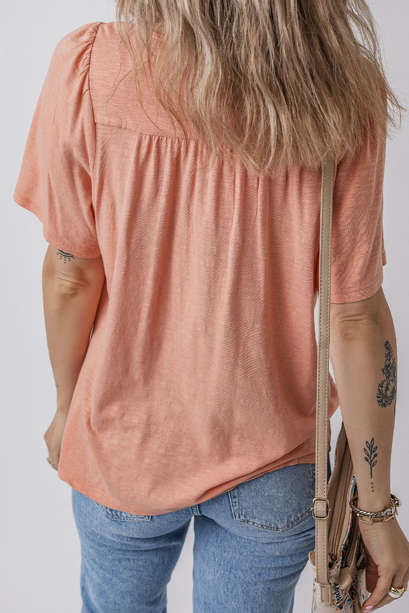 Load image into Gallery viewer, DLLS21 - Fuchsia Smocked Front V Neck Pleated Babydoll Short Sleeve
