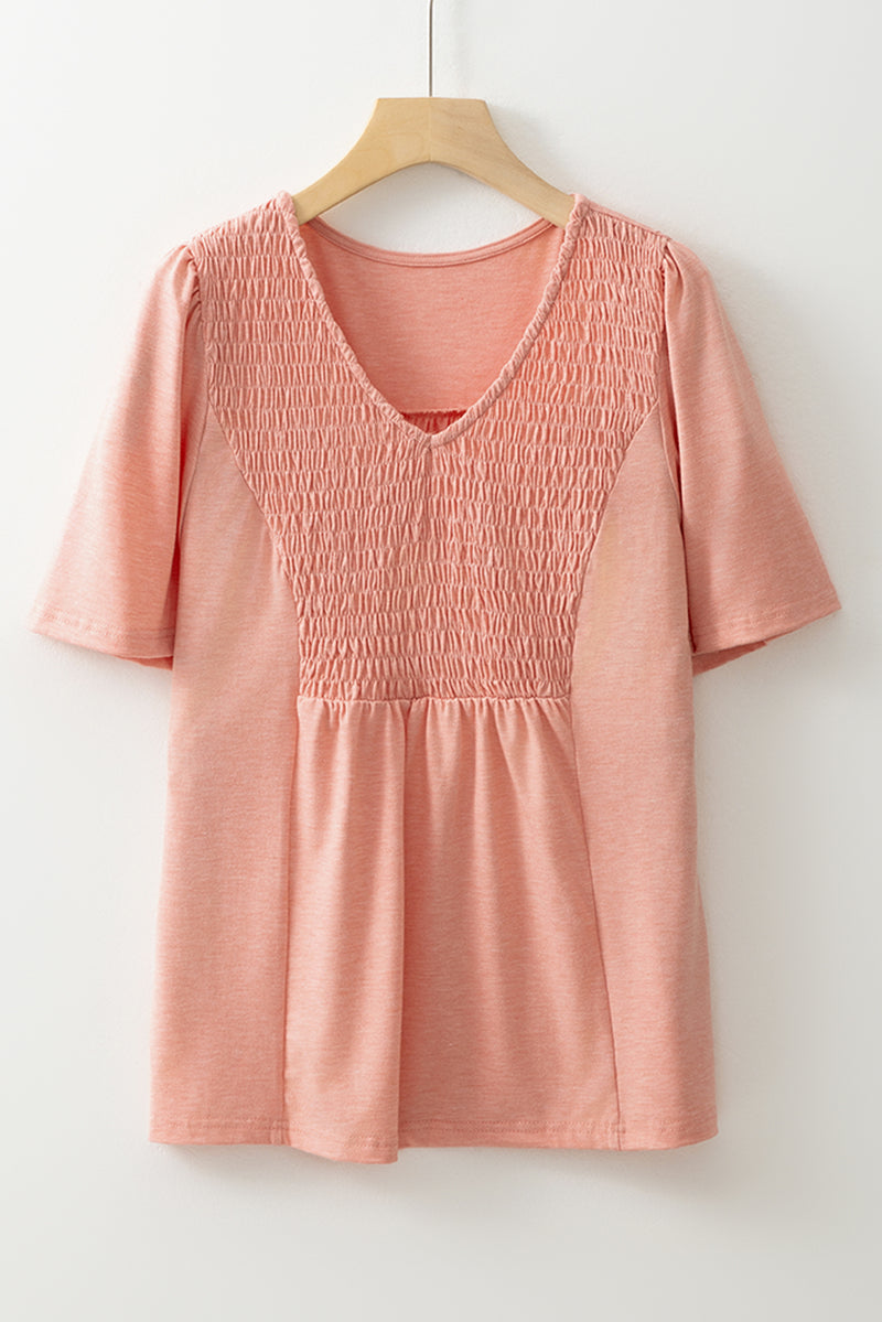 Load image into Gallery viewer, DLLS21 - Fuchsia Smocked Front V Neck Pleated Babydoll Short Sleeve
