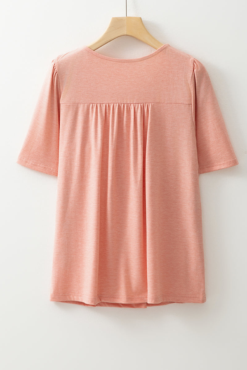 Load image into Gallery viewer, DLLS21 - Fuchsia Smocked Front V Neck Pleated Babydoll Short Sleeve
