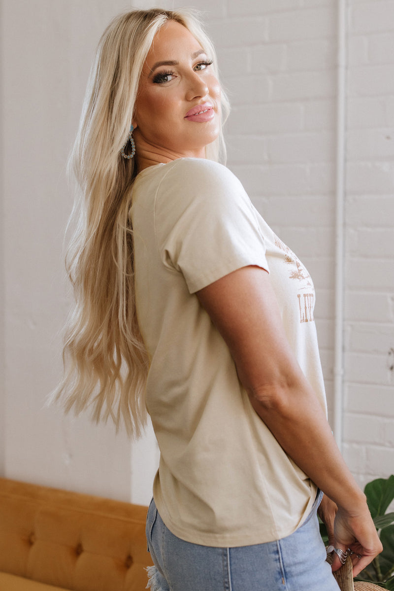 Load image into Gallery viewer, DLLS74 - Beige LIVE YOUR BEST LIFE Crew Neck Western Graphic Tee
