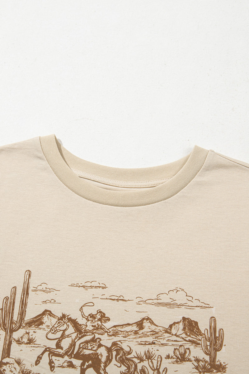Load image into Gallery viewer, DLLS74 - Beige LIVE YOUR BEST LIFE Crew Neck Western Graphic Tee
