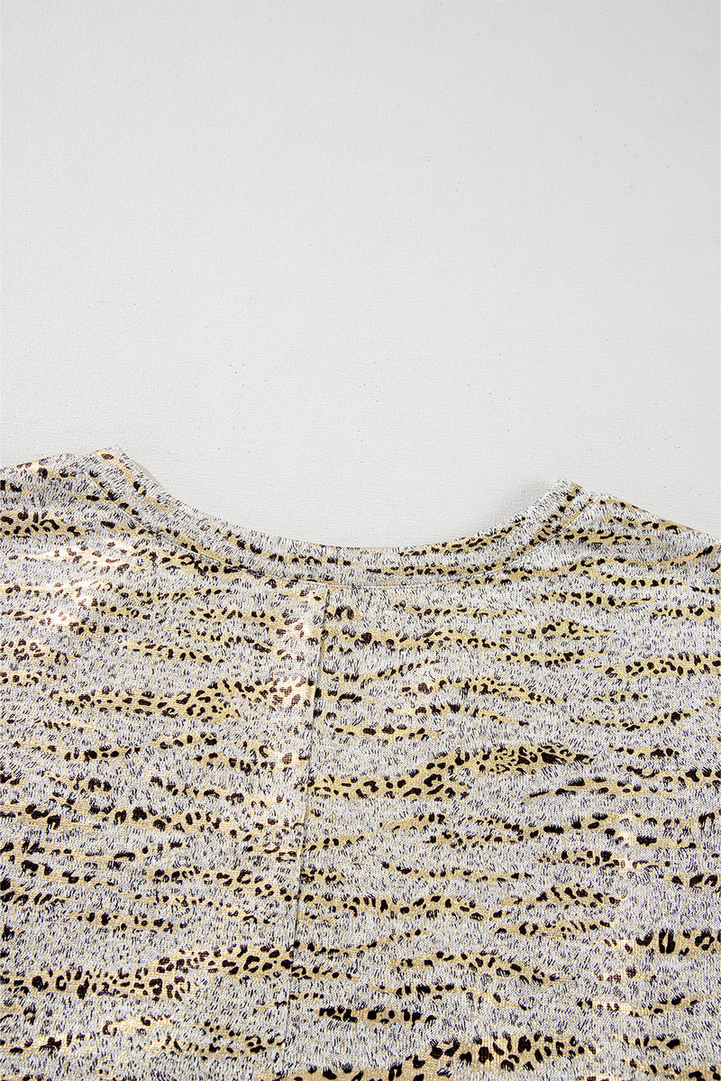 Load image into Gallery viewer, DLLS73 - Gray Leopard Print Half Sleeve V Neck Loose Fit T Shirt
