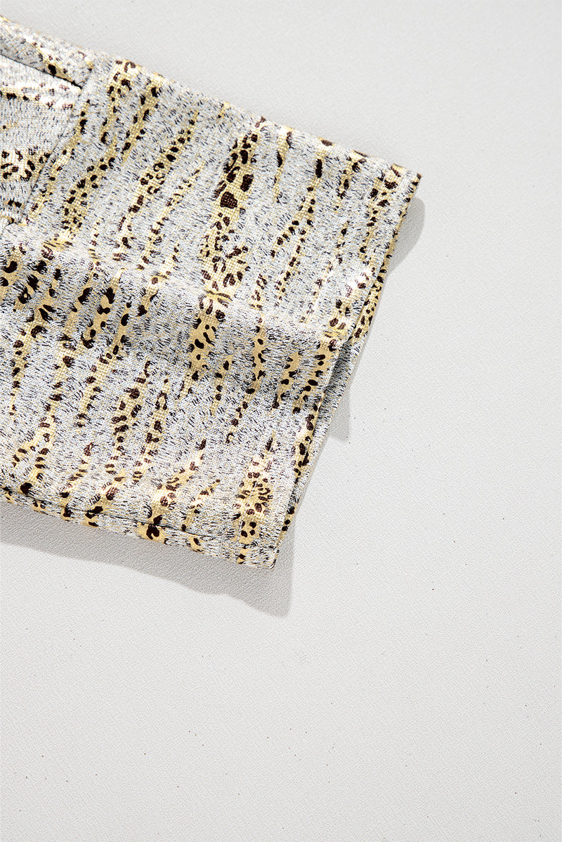 Load image into Gallery viewer, DLLS73 - Gray Leopard Print Half Sleeve V Neck Loose Fit T Shirt

