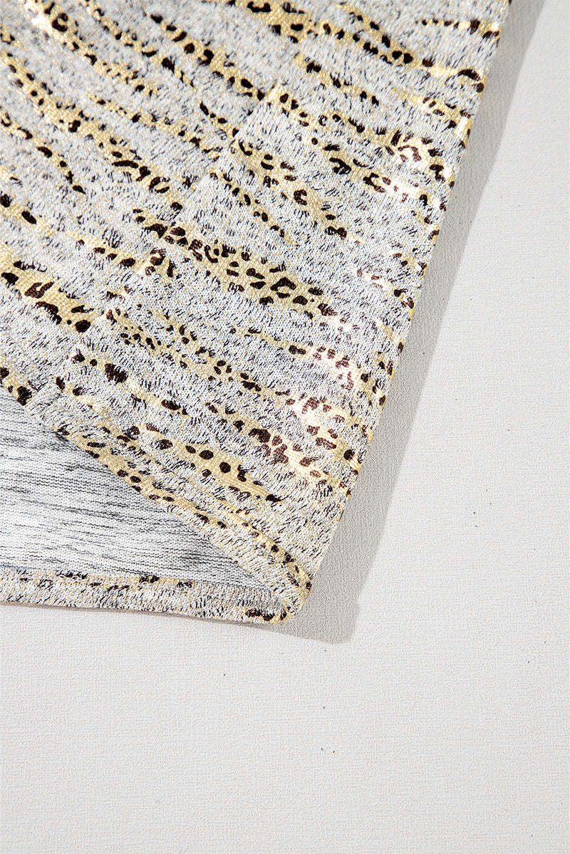 Load image into Gallery viewer, DLLS73 - Gray Leopard Print Half Sleeve V Neck Loose Fit T Shirt
