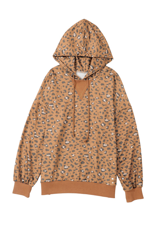 DLLS96 - Leopard Long Sleeve Drawstring Cropped Hoodie