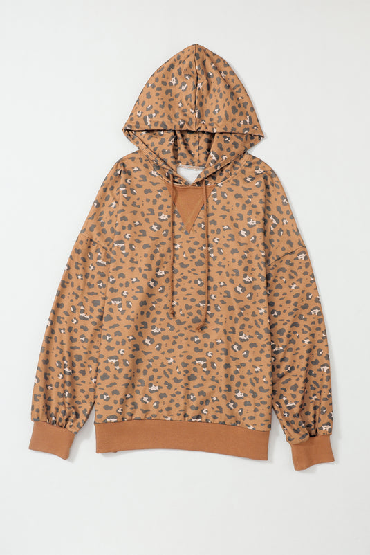 DLLS96 - Leopard Long Sleeve Drawstring Cropped Hoodie