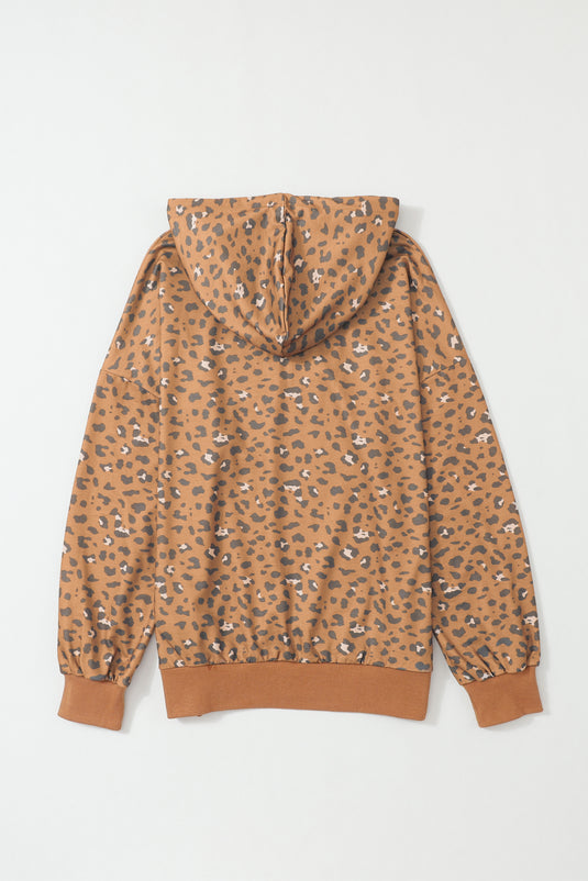 DLLS96 - Leopard Long Sleeve Drawstring Cropped Hoodie