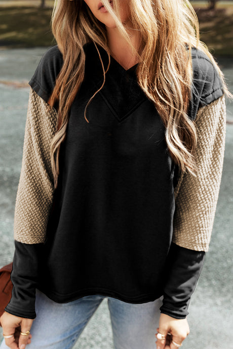 DLLS3 - Black Contrast Sleeves Patchwork Colorblock Hoodie