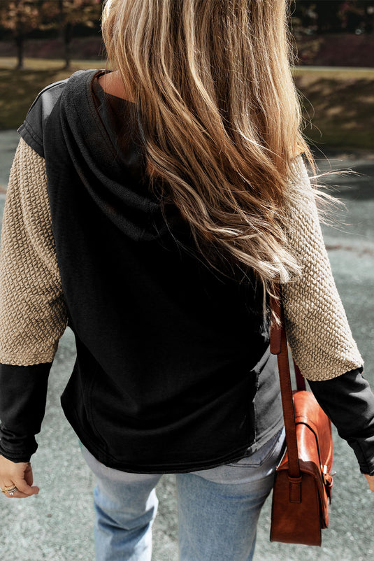 DLLS3 - Black Contrast Sleeves Patchwork Colorblock Hoodie