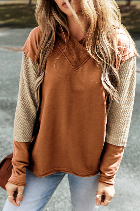 DLLS2 - Chestnut Contrast Sleeves Patchwork Colorblock Hoodie