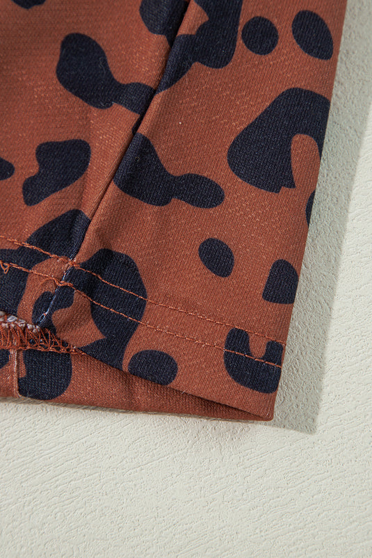 DLLS99 - Brown Textured Knit Patchwork Leopard Hoodie