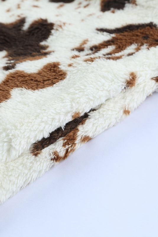 DLLS47 -Zip Collar Cow Print Fleece Sweatshirt