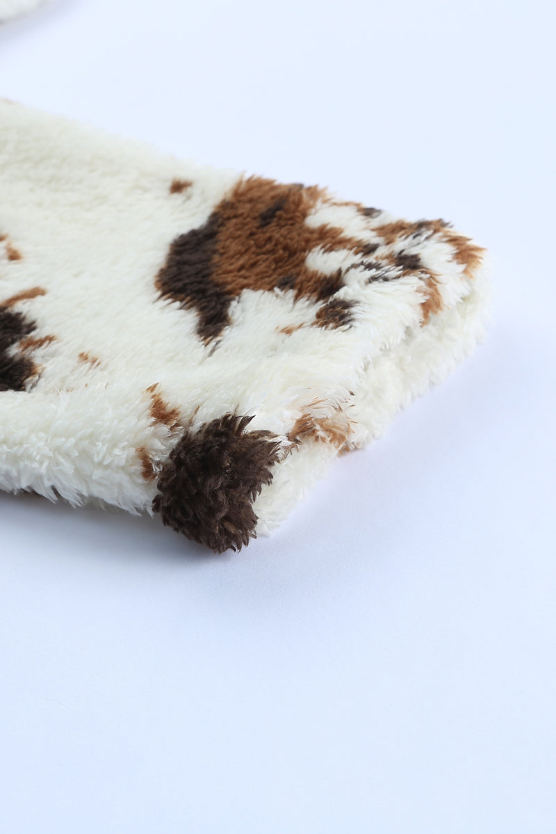 Load image into Gallery viewer, DLLS47 -Zip Collar Cow Print Fleece Sweatshirt
