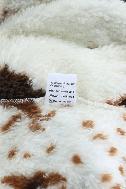 DLLS47 -Zip Collar Cow Print Fleece Sweatshirt