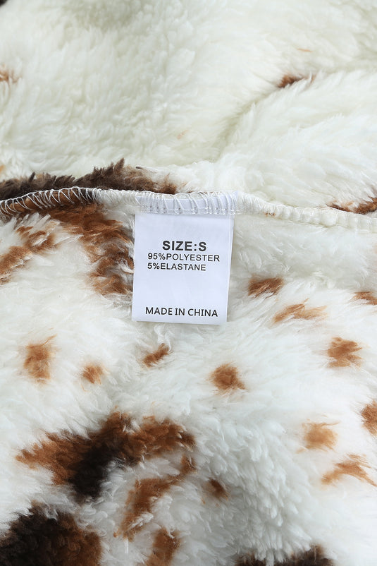 DLLS47 -Zip Collar Cow Print Fleece Sweatshirt