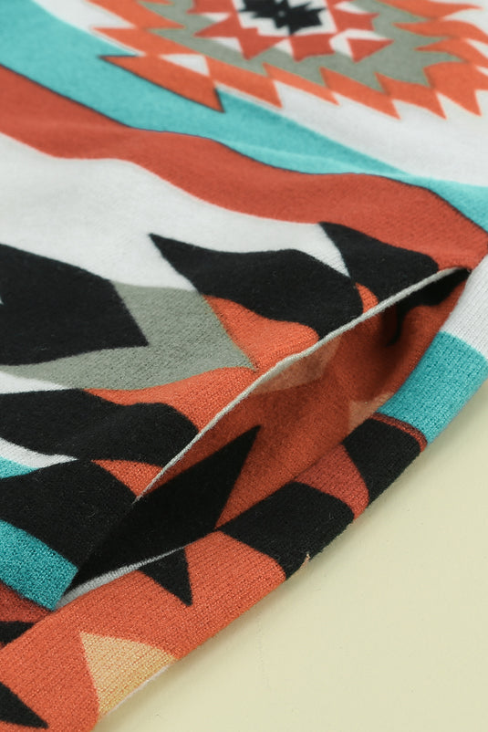 DLLS80 - Multicolor Geometric Color Block Open Front Long Cardigan