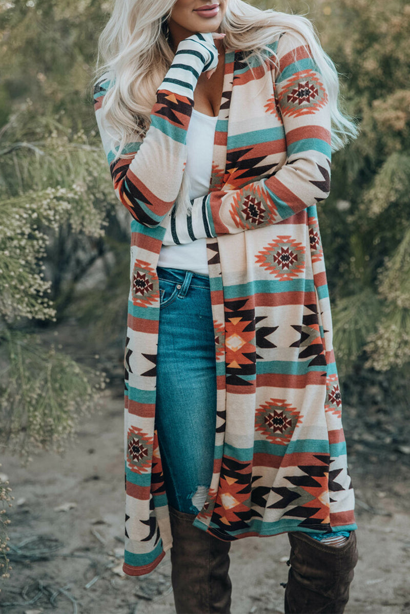 Load image into Gallery viewer, DLLS80 - Multicolor Geometric Color Block Open Front Long Cardigan
