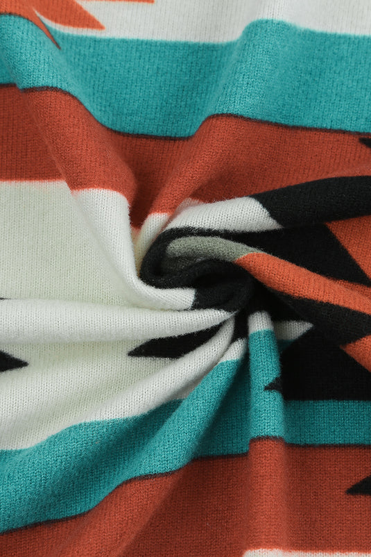 DLLS80 - Multicolor Geometric Color Block Open Front Long Cardigan