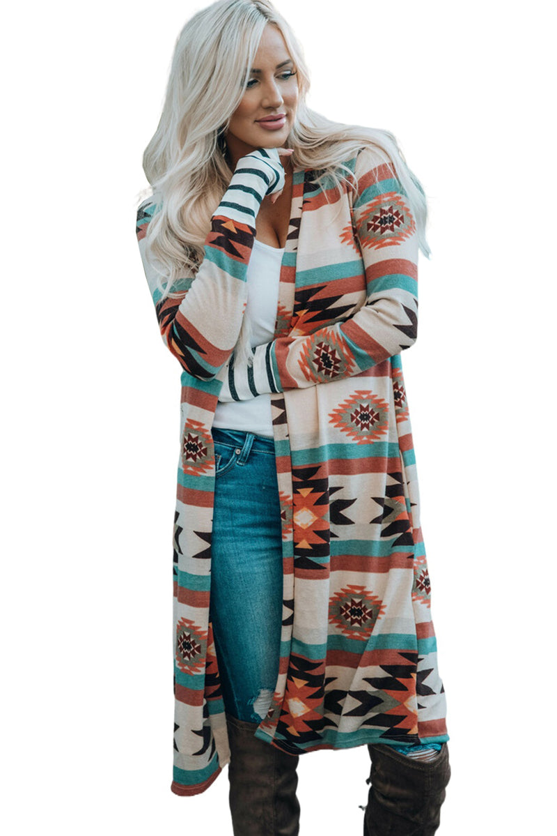 Load image into Gallery viewer, DLLS80 - Multicolor Geometric Color Block Open Front Long Cardigan
