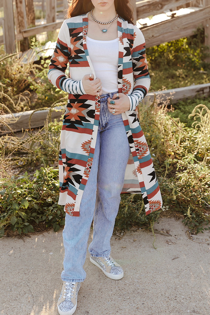 Load image into Gallery viewer, DLLS80 - Multicolor Geometric Color Block Open Front Long Cardigan
