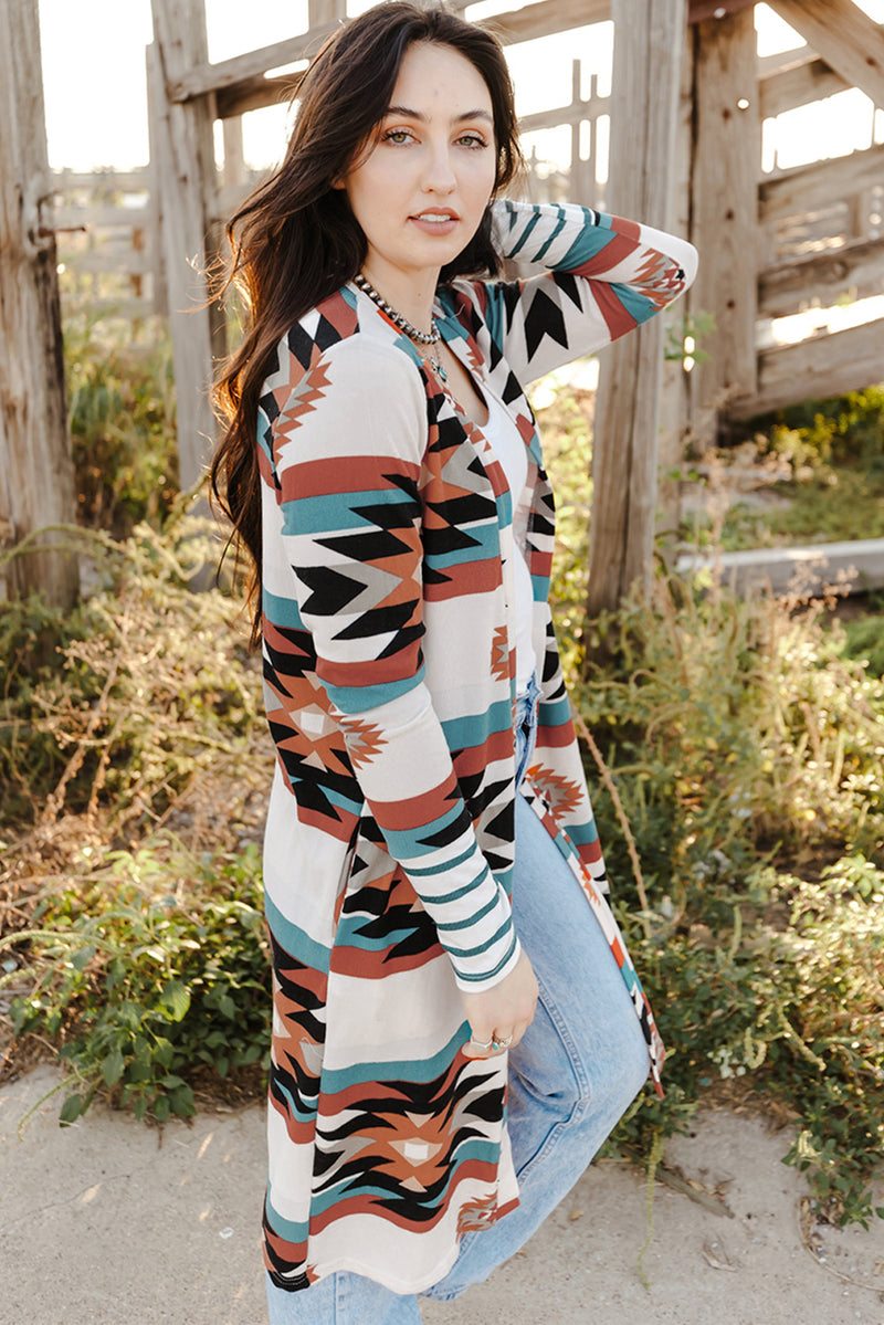 Load image into Gallery viewer, DLLS80 - Multicolor Geometric Color Block Open Front Long Cardigan
