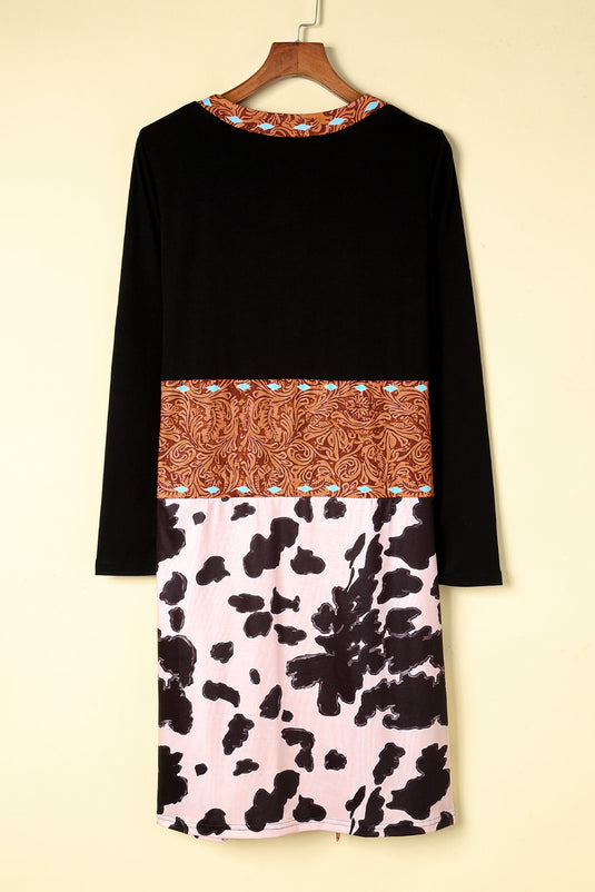 DLLS63 - Black Western Pattern Cow Patchwork Open Front Cardigan