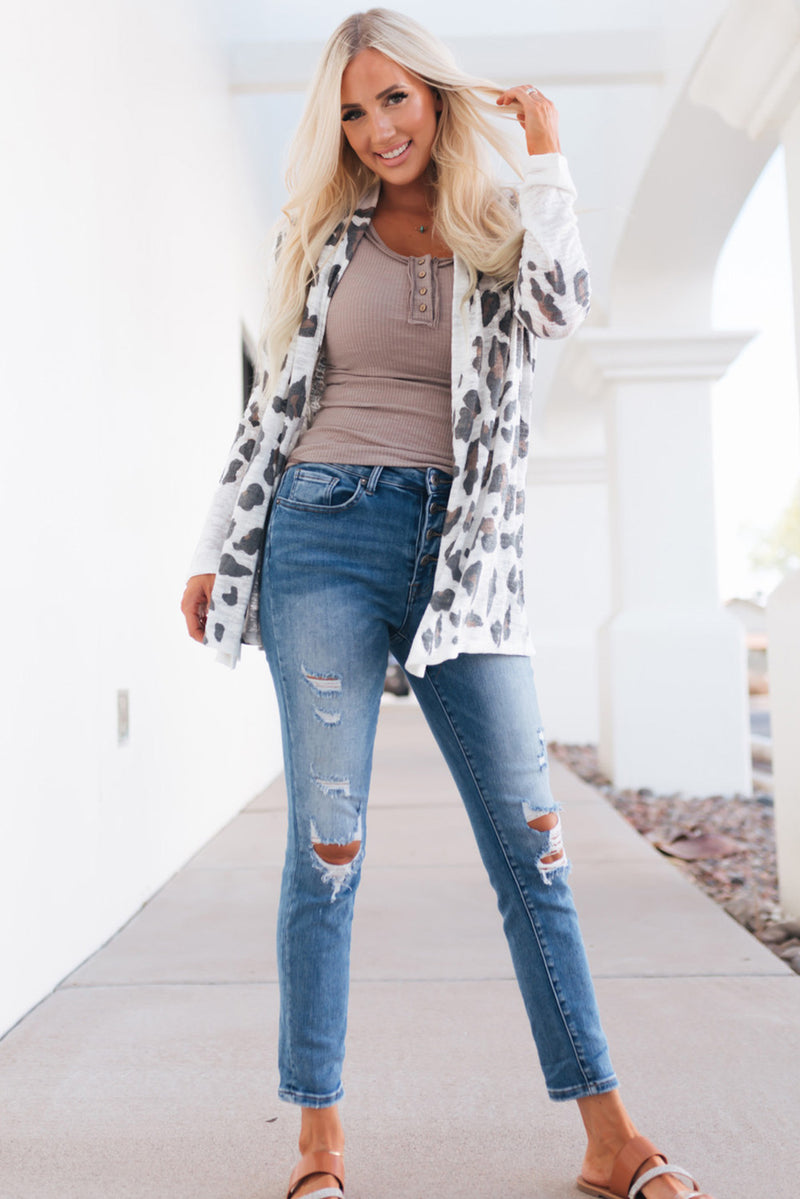 Load image into Gallery viewer, DLLS36 -White Vintage Leopard Print Open Cardigan
