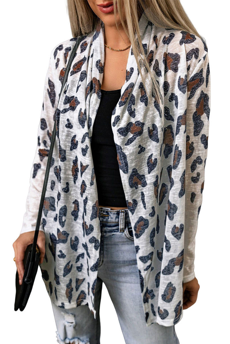 Load image into Gallery viewer, DLLS36 -White Vintage Leopard Print Open Cardigan

