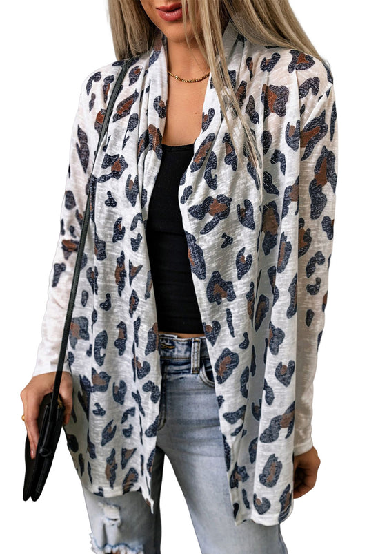DLLS36 -White Vintage Leopard Print Open Cardigan