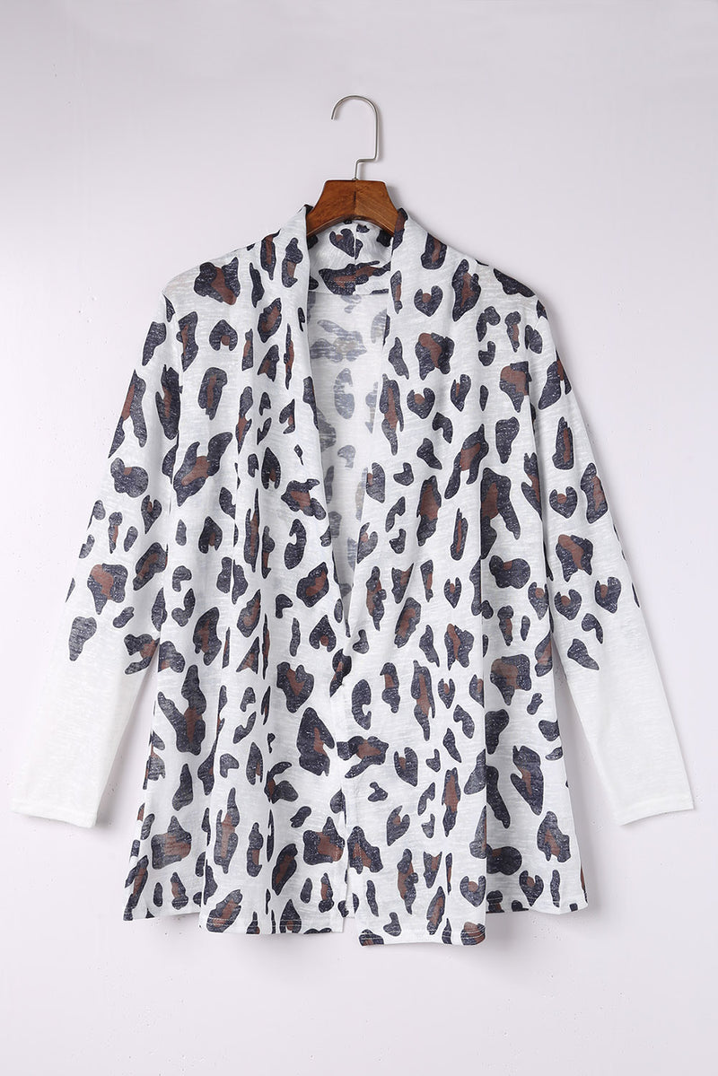 Load image into Gallery viewer, DLLS36 -White Vintage Leopard Print Open Cardigan
