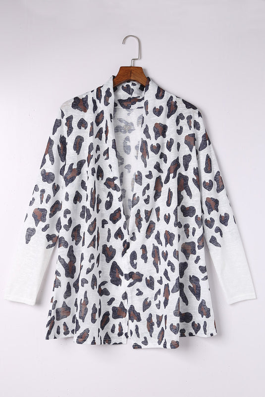 DLLS36 -White Vintage Leopard Print Open Cardigan