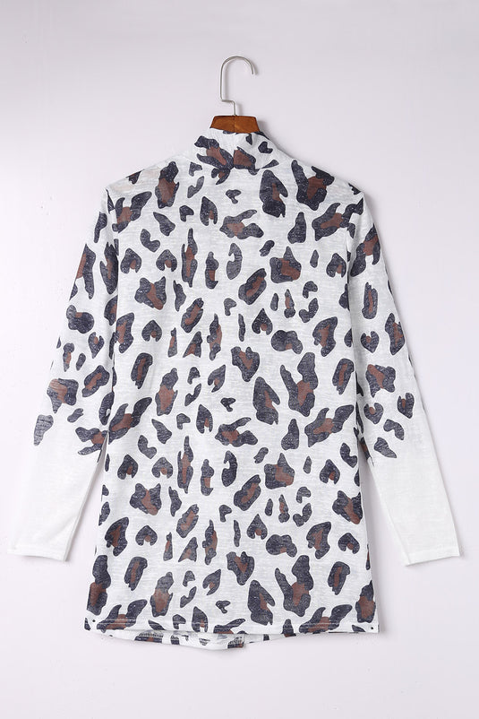 DLLS36 -White Vintage Leopard Print Open Cardigan